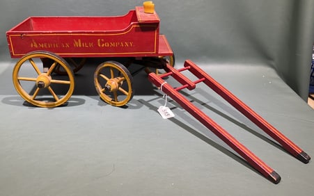 "AMERICAN MILK COMPANY" WOODEN WAGON TOY
