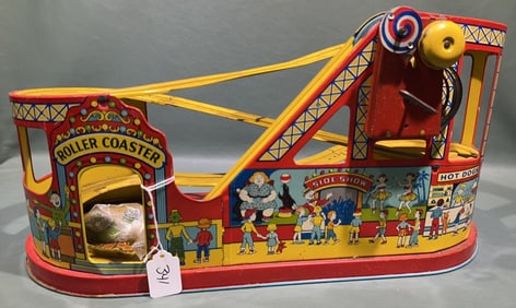 J CHEIN VINTAGE TIN WIND-UP ROLLER COASTER