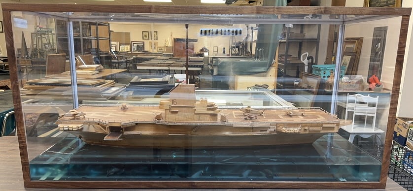 LARGE AIRCRAFT CARRIER SHIP MODEL IN SHOWCASE (1 of 11)