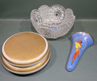 LENOX BOX, NORITAKE WALL POCKET, & CUT GLASS BOWL