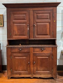 ANTIQUE RAISED PANEL STEP-BACK CUPBOARD