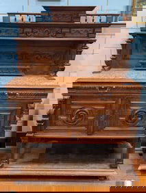 ANTIQUE ENGLISH MARBLE TOP SIDEBOARD