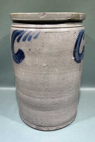 S BELL & SONS 2 GALLON BLUE DECORATED STONEWARE CR