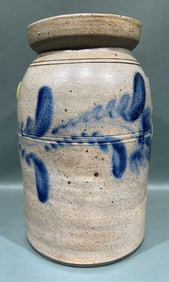 ANTIQUE BLUE DECORATED STONEWARE CROCK