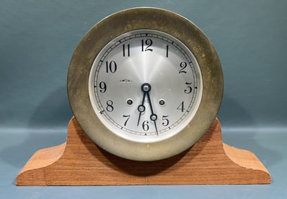 CHELSEA SHIP'S CLOCK W/ WOODEN BASE