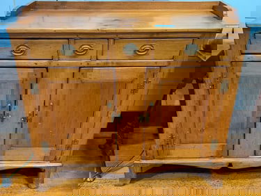 ANTIQUE PINE CUPBOARD / SERVER W/ CANDLE DRAWER