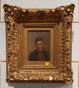 ANTIQUE OIL ON BOARD OF A MAN IN GOLD FRAME