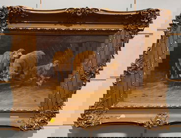 ANTIQUE OIL ON CANVAS OF A FARM SCENE SIGNED