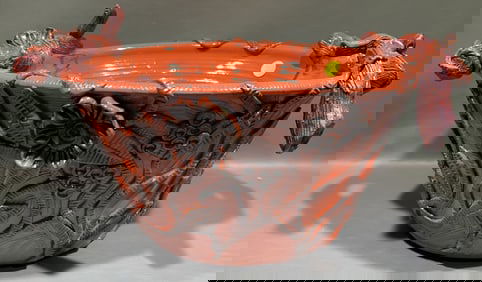 WHITE SIGNED REDWARE POTTERY BOWL