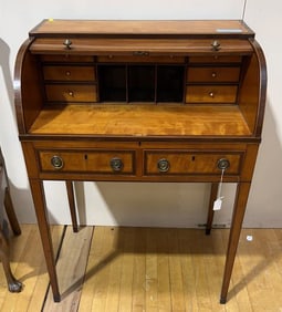 ANTIQUE ENGLISH EDWARDIAN CYCLINDER TOP DESK