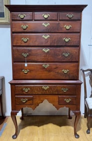 ANTIQUE AMERICAN MAHOGANY HIGH BOY W/ TRIFID FEET