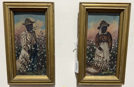 PAIR OF M H GREEN FOLKART BLACK AMERICANA PAINTING
