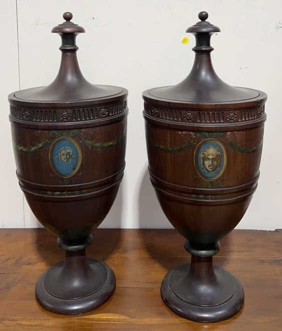 PAIR OF GEORGIAN PAINT DEC. MAHOGANY KNIFE BOX URN (1 of 7)