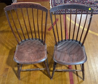 2 ANTIQUE PAINT DECORATED SIDE CHAIRS