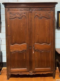 ANTIQUE FRENCH CARVED TWO DOOR ARMOIRE