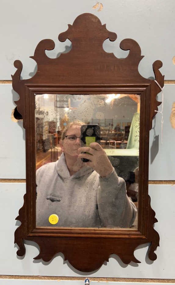 LV BRIGGS 1898 SIGNED CHIPPENDALE MIRROR: 20" X 11 1/2"