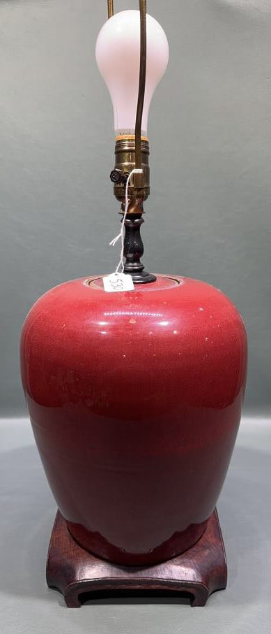 ORIENTAL OX BLOOD PORCELAIN VASE LAMP (1 of 4)