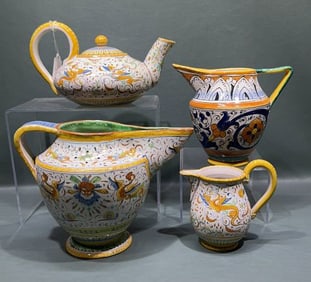 ITALIAN HAND PAINTED PITCHERS & TEAPOT LOT