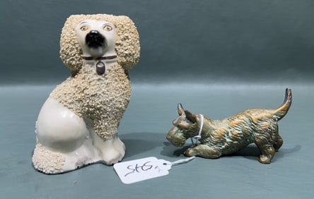 STAFFORDSHIRE DOG & BRASS DOG