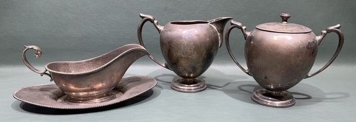 STERLING CREAMER & SUGAR & A GRAVY BOAT
