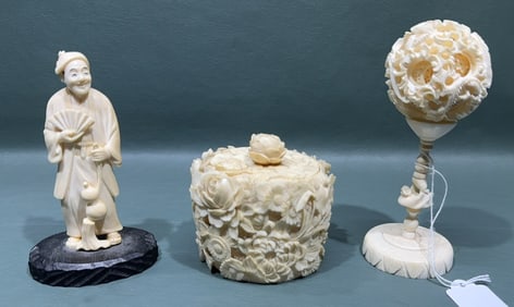 3 ANTIQUE CARVED BONE PIECES