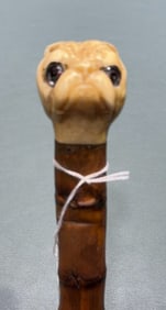 ANT BAMBOO WALKING STICK W/CARVED BULLDOG