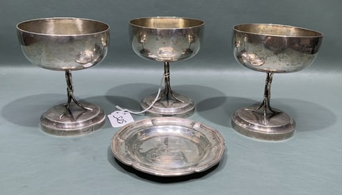 4 PCS "WANG HING" SIGNED CHINESE 900 SILVER