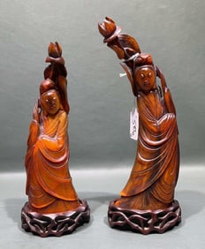 PAIR CHINESE CARVED HORN GUANYIN