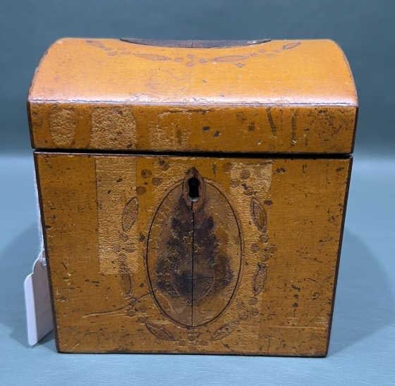 ANTIQUE PAINT DECORATED TEA CADDY (1 of 8)