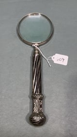LARGE SILVER PLATE HANDLED MAGNIFYING GLASS