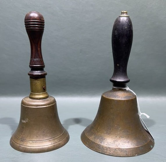 2 ANTIQUE BRASS SCHOOL BELLS (1 of 3)