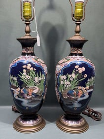 PAIR CLOISONNE' VASE TABLE LAMPS