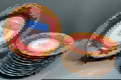 SET OF 12 COPELAND JEWELED PORCELAIN DINNER PLATES