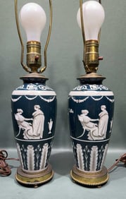 MINTON STYLE PORCELAIN GREEK TABLE LAMPS