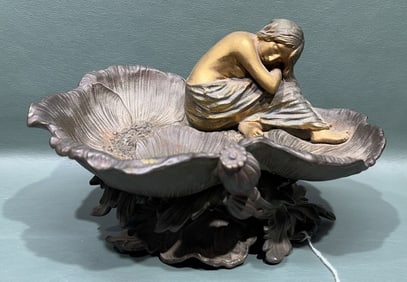 ART NOUVEAU SPELTER CENTERBOWL W/GIRL