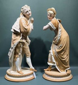 PAIR OF LARGE BISQUE PORCELAIN FIGURES