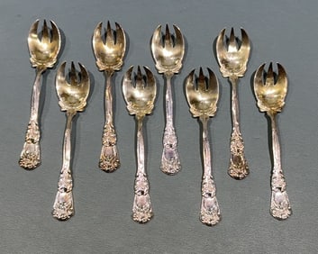 9 DURGIN STERLING ICE CREAM SPOONS
