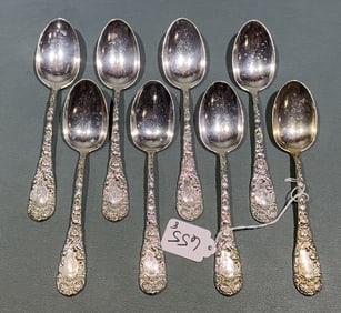 8- CHRYSANTHEMUM BY DURGIN LARGE TABLE SPOONS