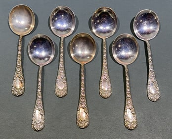 7- CHRYSANTHEMUM BY DURGIN LARGE SOUP SPOONS
