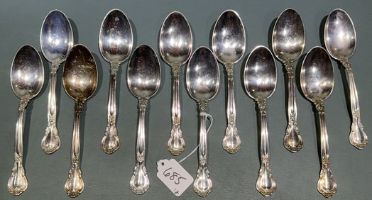 12- GORHAM STERLING "CHANTILLY" LARGE TABLE SPOONS