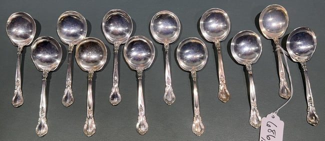 12- GORHAM STERLING "CHANTILLY" SMALL SOUP SPOONS