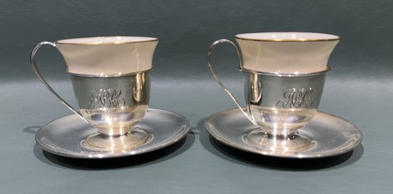 SET OF 12 LENOX & STERLING DEMITASSE CUPS