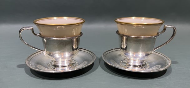 SET OF 6 LENOX & STERLING DEMITASSE CUPS