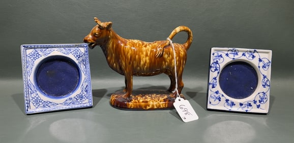 BENNINGTON COW CREAMER, BLUE & WHITE FRAMES