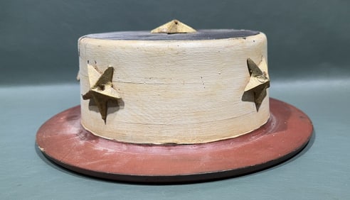 FOLKART CARVED WOOD UNCLE SAM HAT