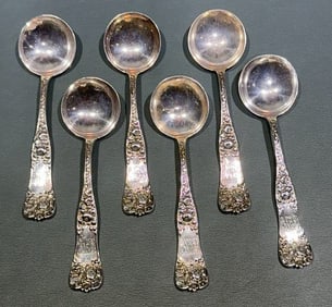 6- STERLING SOUP SPOONS