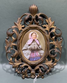 PAINTED PORTRIAT ON PORCELAIN MARKED "MR"