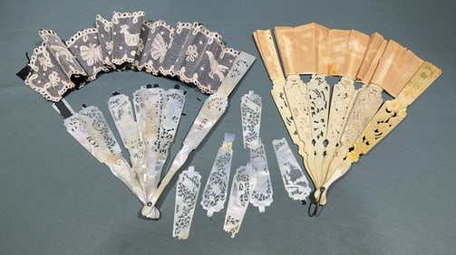 ANTIQUE CARVED FAN PIECES LOT