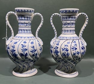 PAIR OF BLUE & WHITE MISSEN VASES