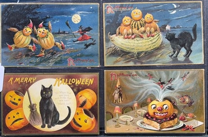 4 VINTAGE HALLOWEEN POSTCARDS